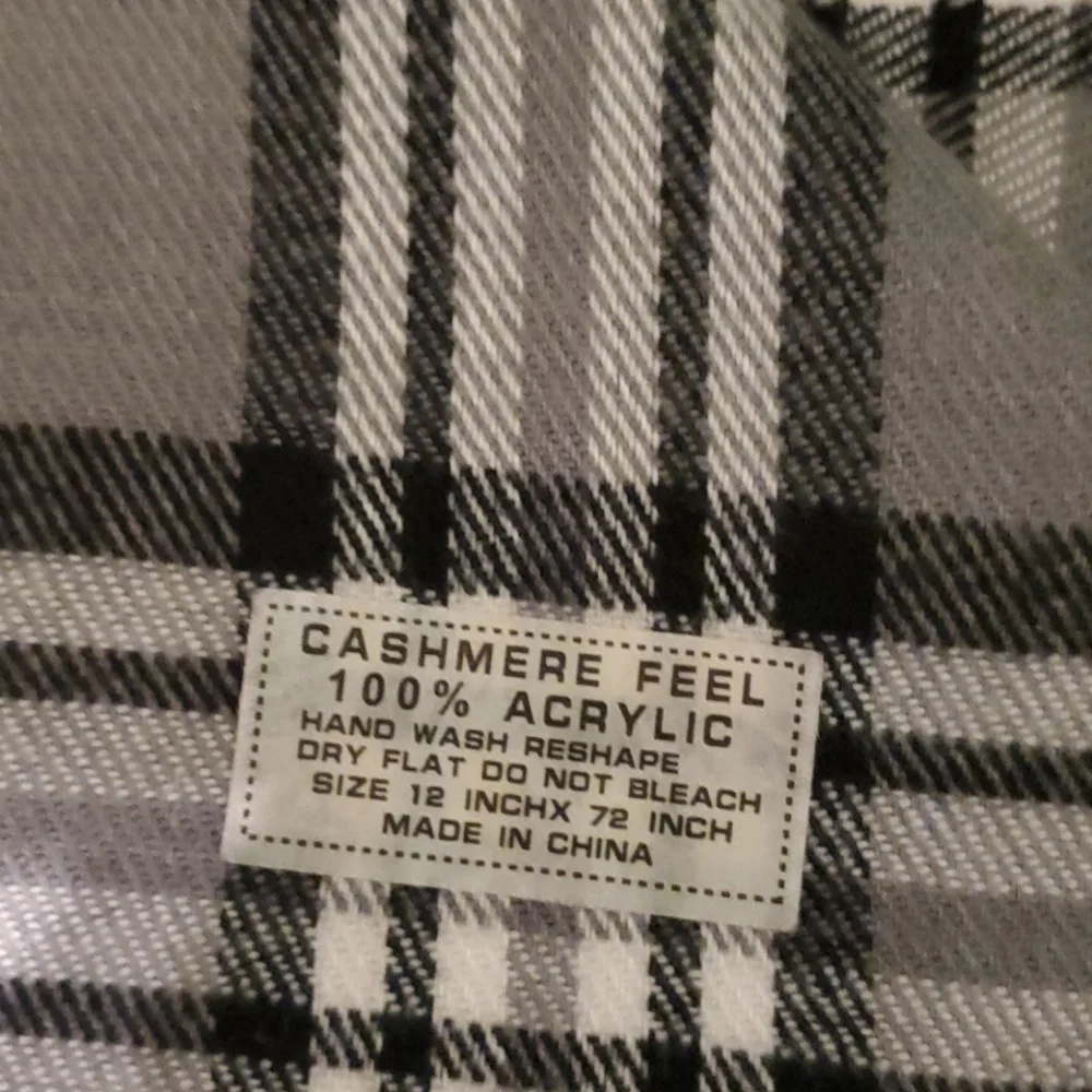 Unisex Super soft black, white, grey plaid long scarf